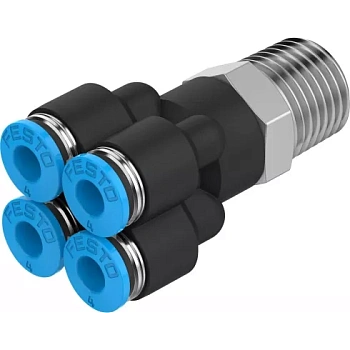 Коллектор цанговый с резьбой и четырьмя выходами Festo QSQ-1/4-6 Коллектор цанговый с резьбой и четырьмя выходами Festo QSQ-1/4-6